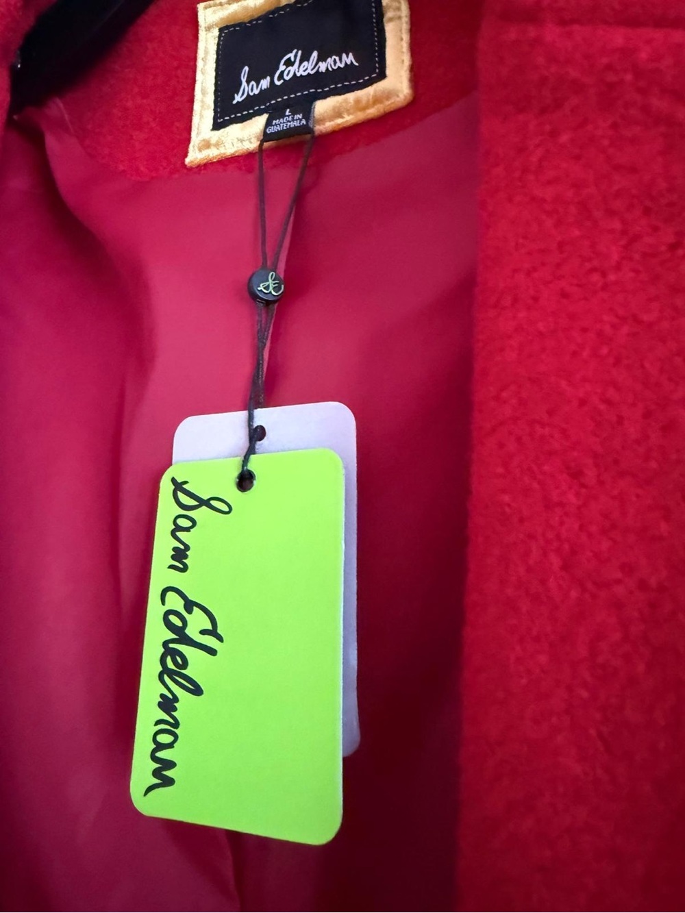 Sam Edelman Red Coat with Neon Green Tag